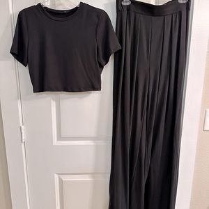 Lovely Blush 2 Piece Set, Black, Wide leg and crop t-shirt size large